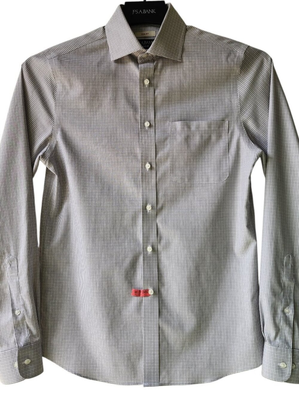 15 34/35 Slim Fit Dress Shirt Jos A Bank Traveler Gray Light Gray Check Non Iron